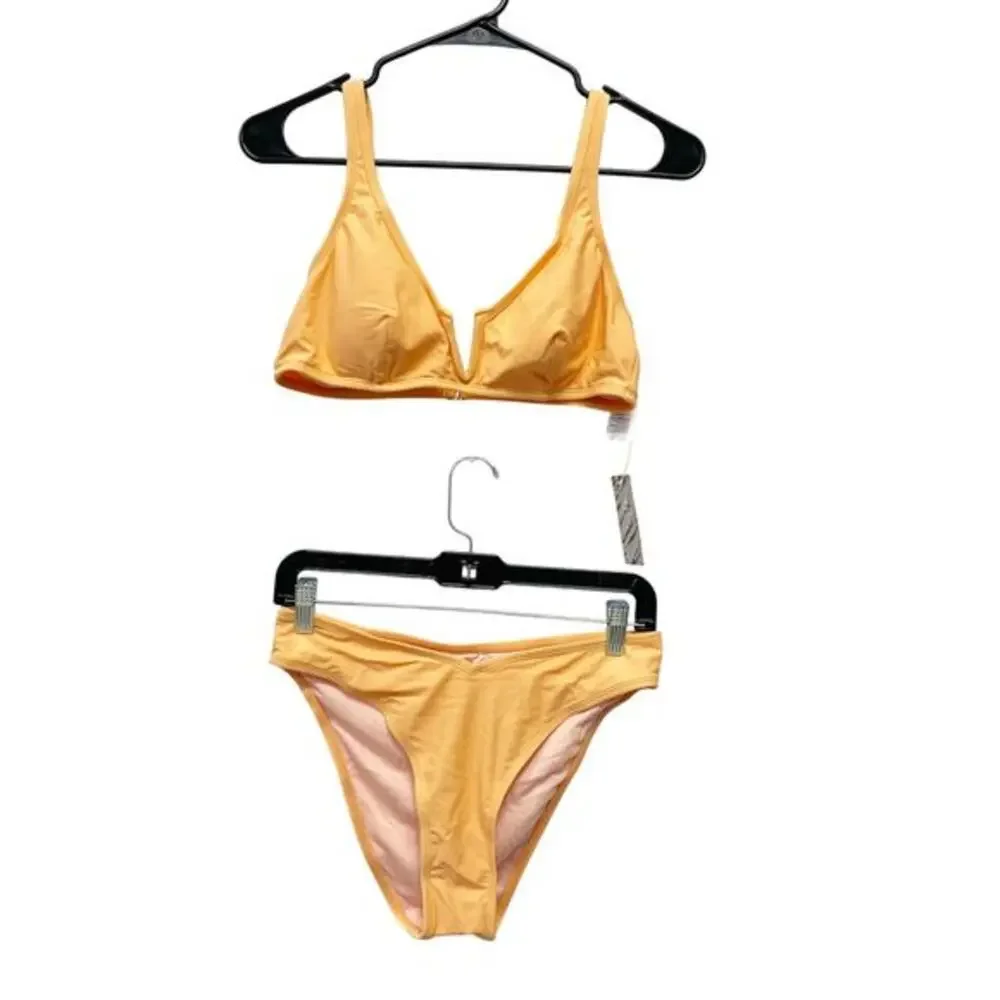 Cupshe X Stassie Oasis Chiffon Bralette & V Cut Cheeky Bikini Set Orange‎ Size M